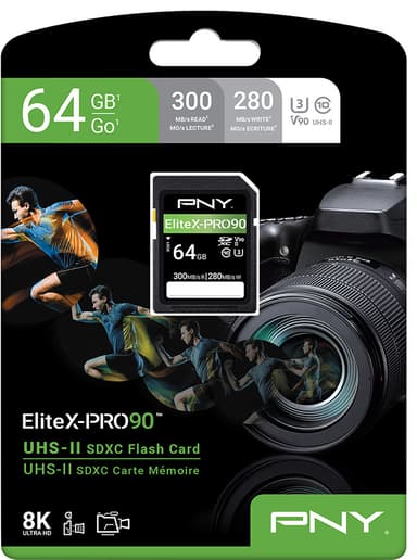 PNY 64GB EliteX-PRO 90 Class 10 U3 V90 UHS-II SD Flash Memory Card