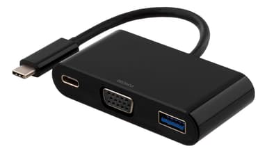 DELTACO USB-C till VGA och USB Typ A adapter, USB-C ho, 60W, svart