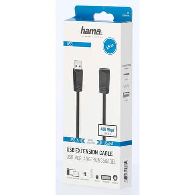 HAMA Kabel USB 2.0 Förlängning 480 Mbit/s 1,5m Svart
