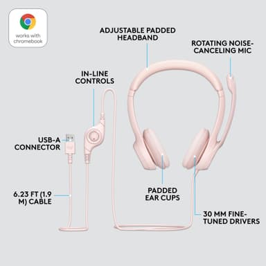 Logitech H390 USB-hörlurar (rosa)