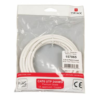 TRIAX Nätverkskabel CAT6 UTP PVC 3.0m Vit