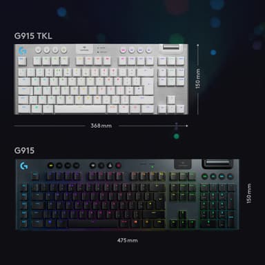 Logitech G915 Lightspeed Tenkeyless trådlöst tangentbord för gaming (vit)