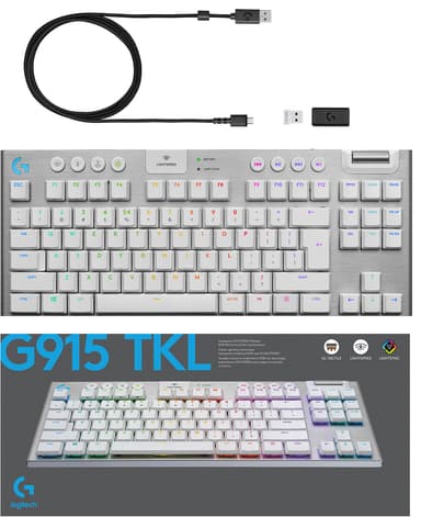 Logitech G915 Lightspeed Tenkeyless trådlöst tangentbord för gaming (vit)
