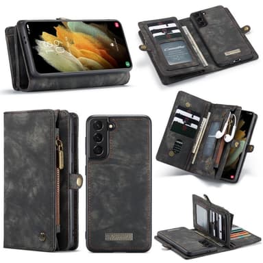CASEME Samsung Galaxy S21 Retro läder plånboksfodral - Grå/Svart