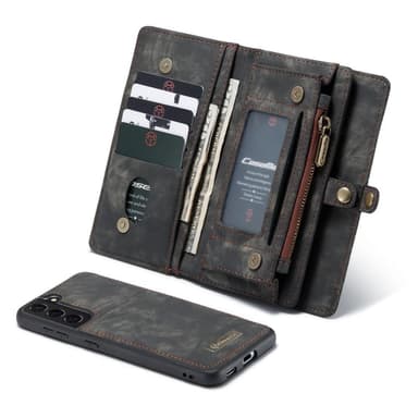 CASEME Samsung Galaxy S21 Retro läder plånboksfodral - Grå/Svart