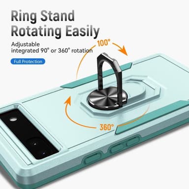 Google Pixel 6A Hybrid skal med Finger Ring & Metall Plåt - Grön