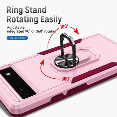 Google Pixel 6A Hybrid skal med Finger Ring & Metall Plåt - Rosa