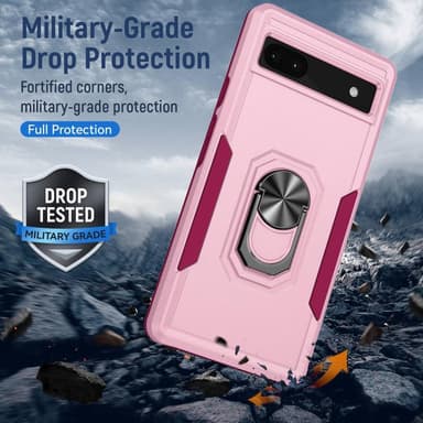 Google Pixel 6A Hybrid skal med Finger Ring & Metall Plåt - Rosa
