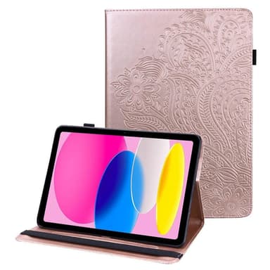 Apple iPad 10.9 2022 Vikbart fodral korthållare Blommor - Rose Gold