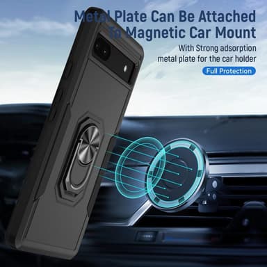 Google Pixel 6A Hybrid skal med Finger Ring & Metall Plåt - Svart
