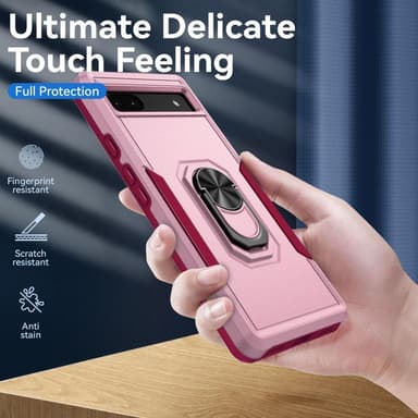 Google Pixel 6A Hybrid skal med Finger Ring & Metall Plåt - Rosa