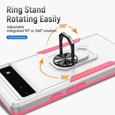Google Pixel 6A Hybrid skal med Finger Ring & Metall Plåt - Vit/Rosa