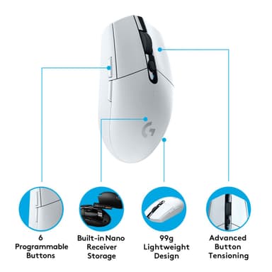Logitech G305 trådlös gamingmus (vit)