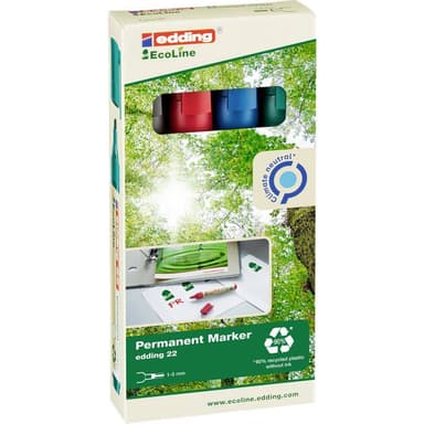 Edding Permanent bläckpenna e-22/4 Svart, Blå, Röd,
