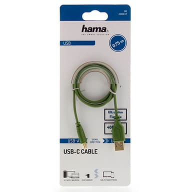 HAMA Kabel USB-C Flexi-Slim USB-A-USB-C Guld Grön 0,75m
