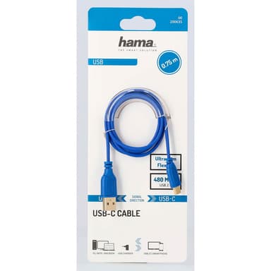 HAMA Kabel USB-C Flexi-Slim USB-A-USB-C Guld Blå 0,75m