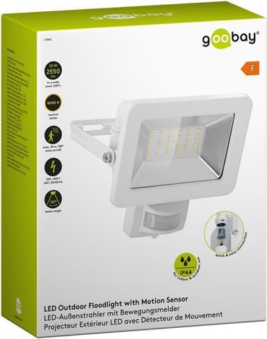 Goobay LED-strålkastare för utomhusbruk, 30 W, med rörelsedetektor