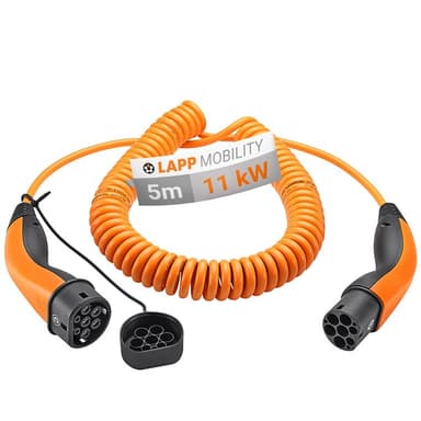 Spiral laddkabel Typ 2, upp till 11 kW, m, Orange