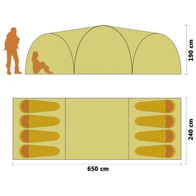 vidaXL Kupoltält 650x240x190 cm 8 personer