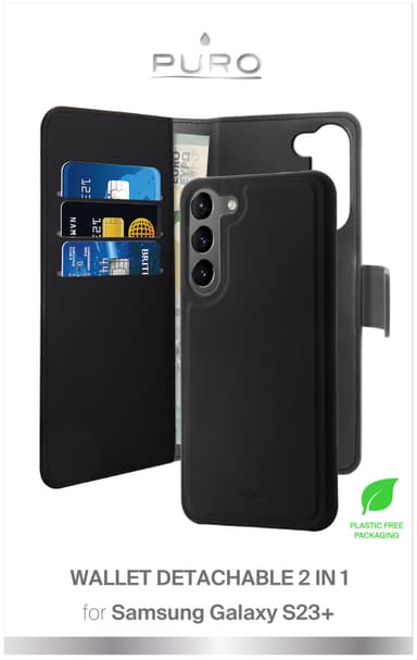 Puro Samsung Galaxy S23+ 2-i-1 plånboksfodral (svart)