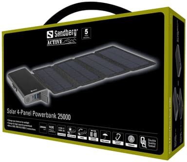 25.000 mAh Solar 4-Panel Powerbank, Black