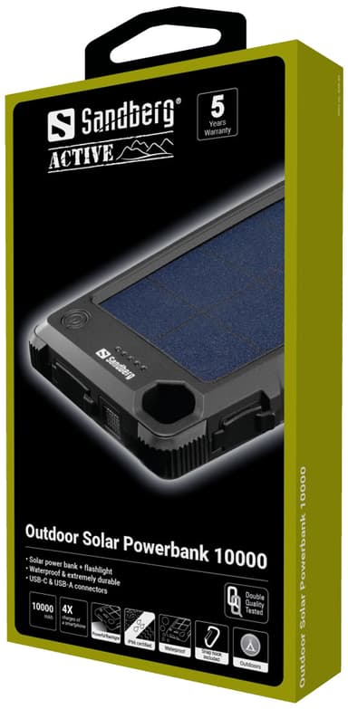 10.000 mAh Outdoor Solar PowerBank, Black