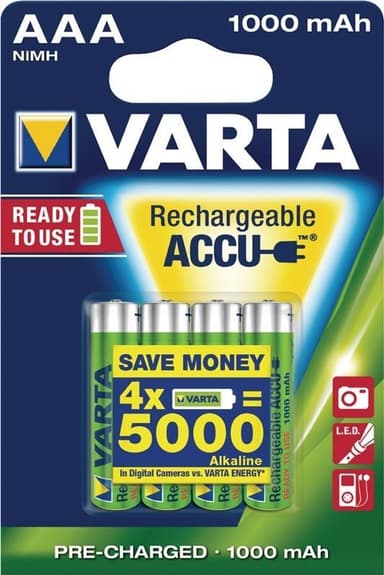 Varta Laddningsbart batteri AAA 1000 mAh 4-pack