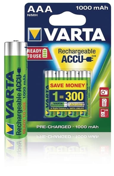 Varta Laddningsbart batteri AAA 1000 mAh 4-pack