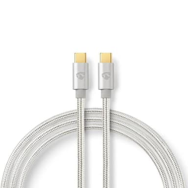 Nedis USB-kabel | USB 2.0 | USB-C™ Hane | USB-C™ Hane | 100 W | 480 Mbps | Guldplaterad | 2.00 m | Rund | Flätad / Nylon | Silver | Kartong med täckt fönster