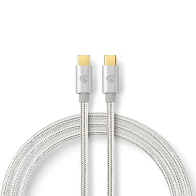 Nedis USB-kabel | USB 2.0 | USB-C™ Hane | USB-C™ Hane | 100 W | 480 Mbps | Guldplaterad | 2.00 m | Rund | Flätad / Nylon | Silver | Kartong med täckt fönster