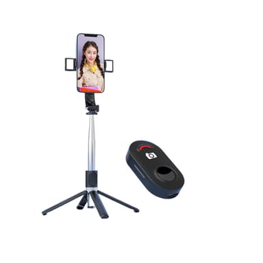 Justerbar selfiestick / tripod med LED-ljus 140 cm Svart