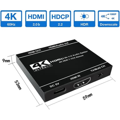 HDMI Splitter 1 Port in 2 out 4K60HZ Svart