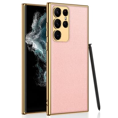 SKALO Samsung S23 Ultra PU-Läder Guldkant Skal - Rosa