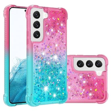 SKALO Samsung S23 Kvicksand Glitter Hjärtan TPU-skal - Rosa-Turkos