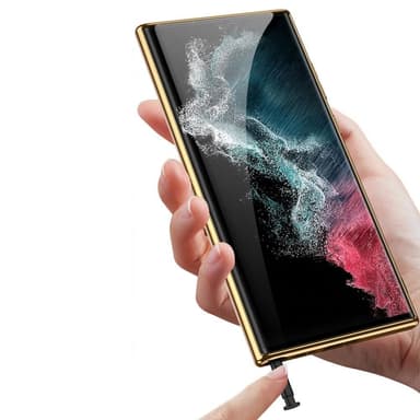 SKALO Samsung S23 Ultra PU-Läder Guldkant Skal - Rosa