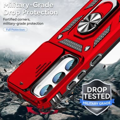SKALO Samsung S23 Armor Hybrid Metallring Kameraslider - Röd