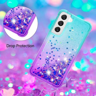 SKALO Samsung S23 Kvicksand Glitter Hjärtan TPU-skal - Turkos-Lila