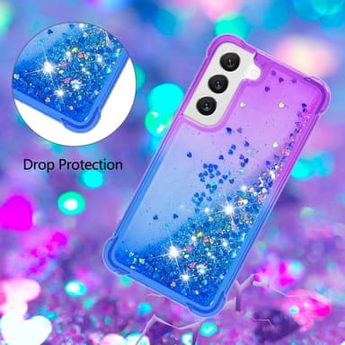 SKALO Samsung S23 Plus Kvicksand Glitter Hjärtan TPU-skal - Lila-Blå