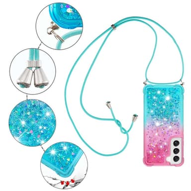 SKALO Samsung S23 Kvicksand Glitter Mobilhalsband - Rosa-Turkos