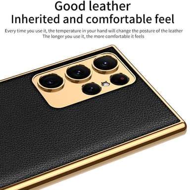 SKALO Samsung S23 Ultra PU-Läder Guldkant Skal - Rosa