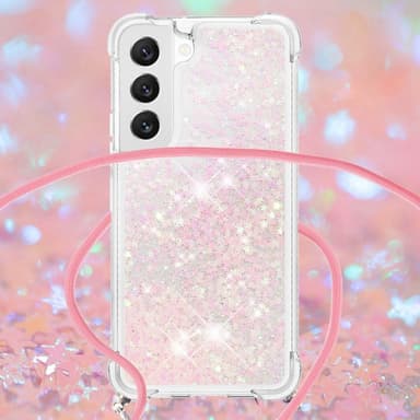 SKALO Samsung S23 Kvicksand Glitter Mobilhalsband - Rosa