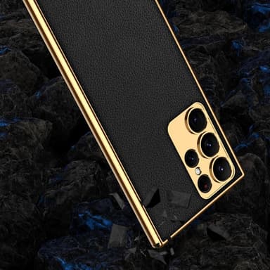 SKALO Samsung S23 Ultra PU-Läder Guldkant Skal - Rosa