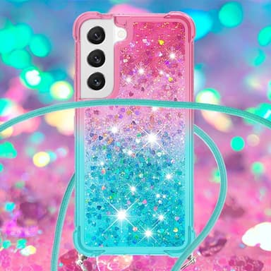 SKALO Samsung S23 Kvicksand Glitter Mobilhalsband - Rosa-Turkos