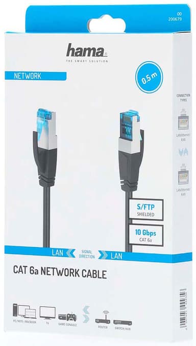 Hama CAT6a S/FTP nätverkskabel 0.5m (svart)