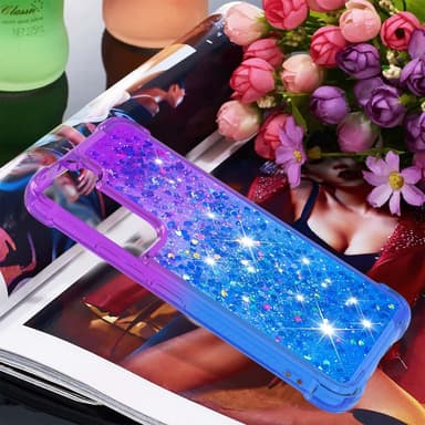 SKALO Samsung S23 Plus Kvicksand Glitter Hjärtan TPU-skal - Lila-Blå