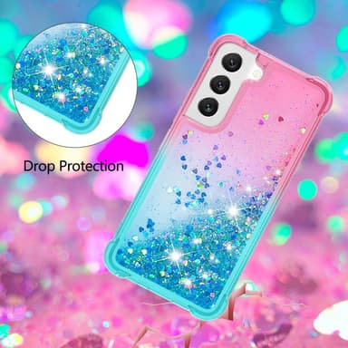 SKALO Samsung S23 Kvicksand Glitter Hjärtan TPU-skal - Rosa-Turkos