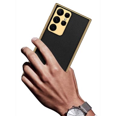 SKALO Samsung S23 Ultra PU-Läder Guldkant Skal - Grön