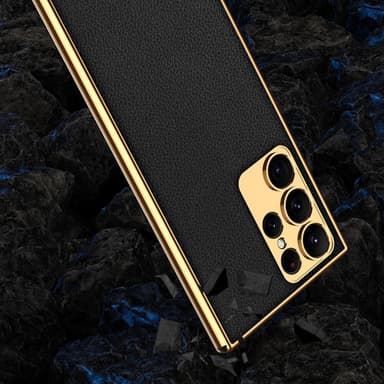 SKALO Samsung S23 Ultra PU-Läder Guldkant Skal - Grön