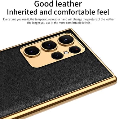 SKALO Samsung S23 Ultra PU-Läder Guldkant Skal - Grön
