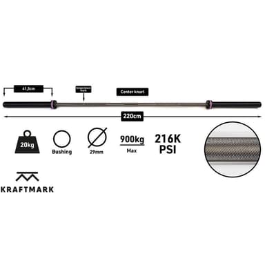 Kraftmark Internationell Skivstång 50 mm Styrkelyftning Black Raw 20 kg, Skivstång